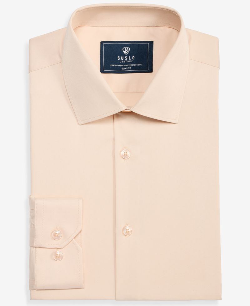 Men's Slim-Fit Solid Four-Way Stretch Dress Shirt