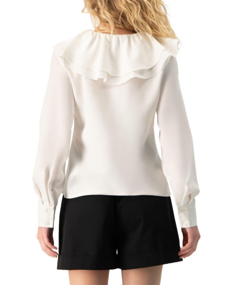 Women's Ruffle Collar V-Neck Long-Sleeve Blouse