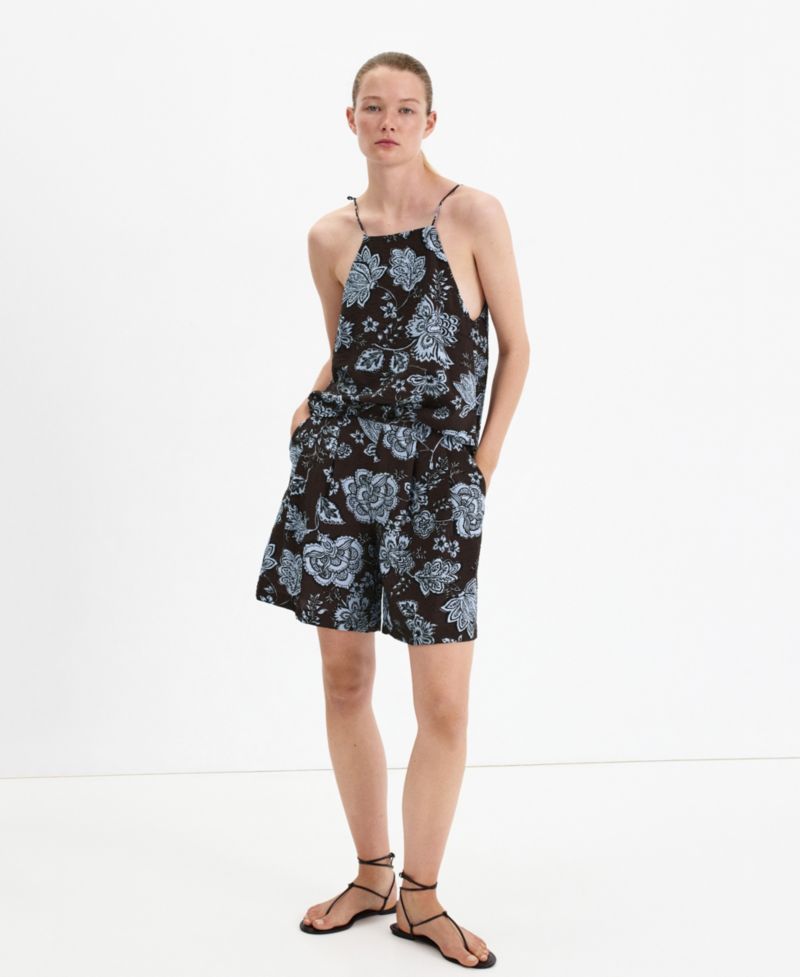 Women's Floral-Print Pleated Wide-Leg Shorts, 7" Inseam