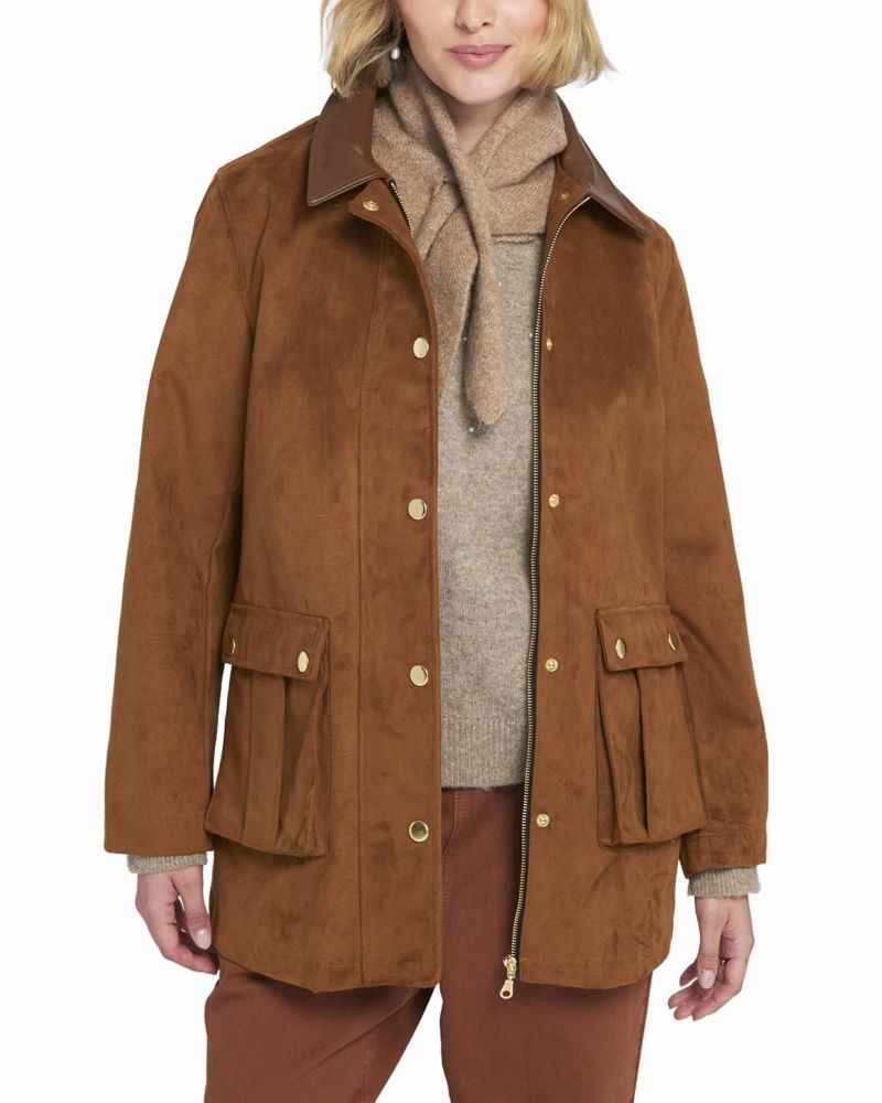 Women's Faux Suede Barn Jacket Utility Coat