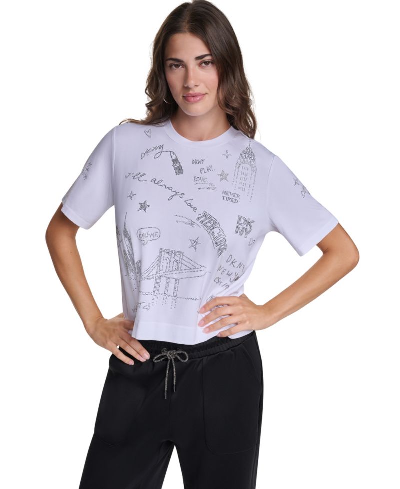 Women's Rhinestone City Landmark Crewneck T-Shirt