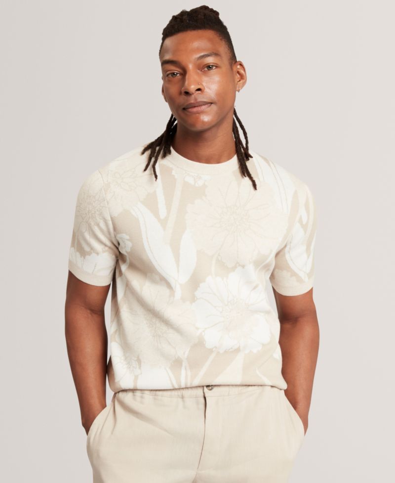 Men's Jacquard Floral Print Short-Sleeve T-Shirt