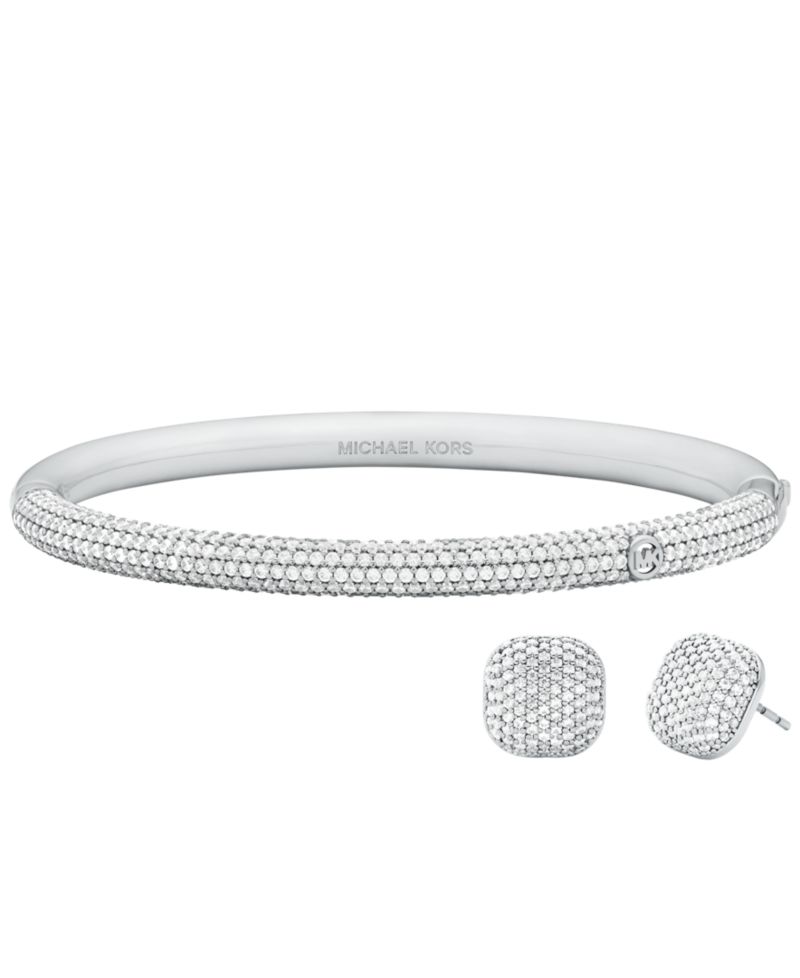 Pave Bangle Bracelet and Earring Set