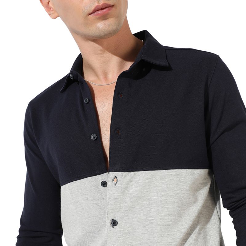 Men's Colourblocked Collared Casual Shirt