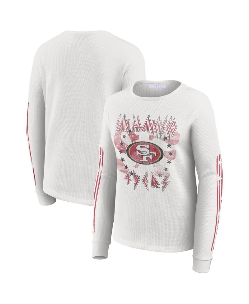 Women's White San Francisco 49ers Graphic Waffle Long-Sleeve T-Shirt