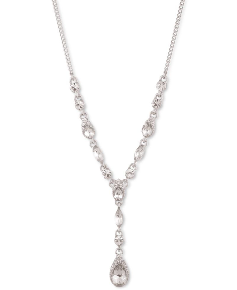 Pear-Shape Crystal Lariat Necklace, 16" + 3" extender