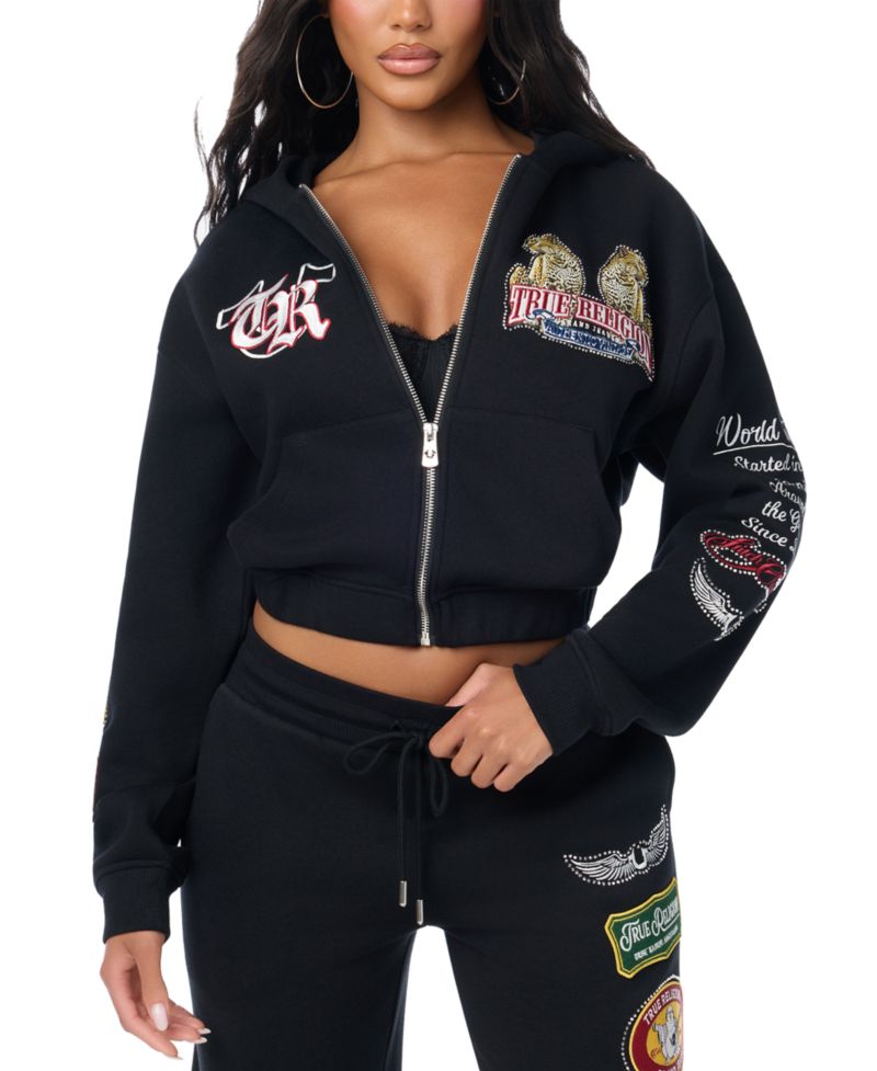 Women's Cropped Full-Zip Graphic Hoodie