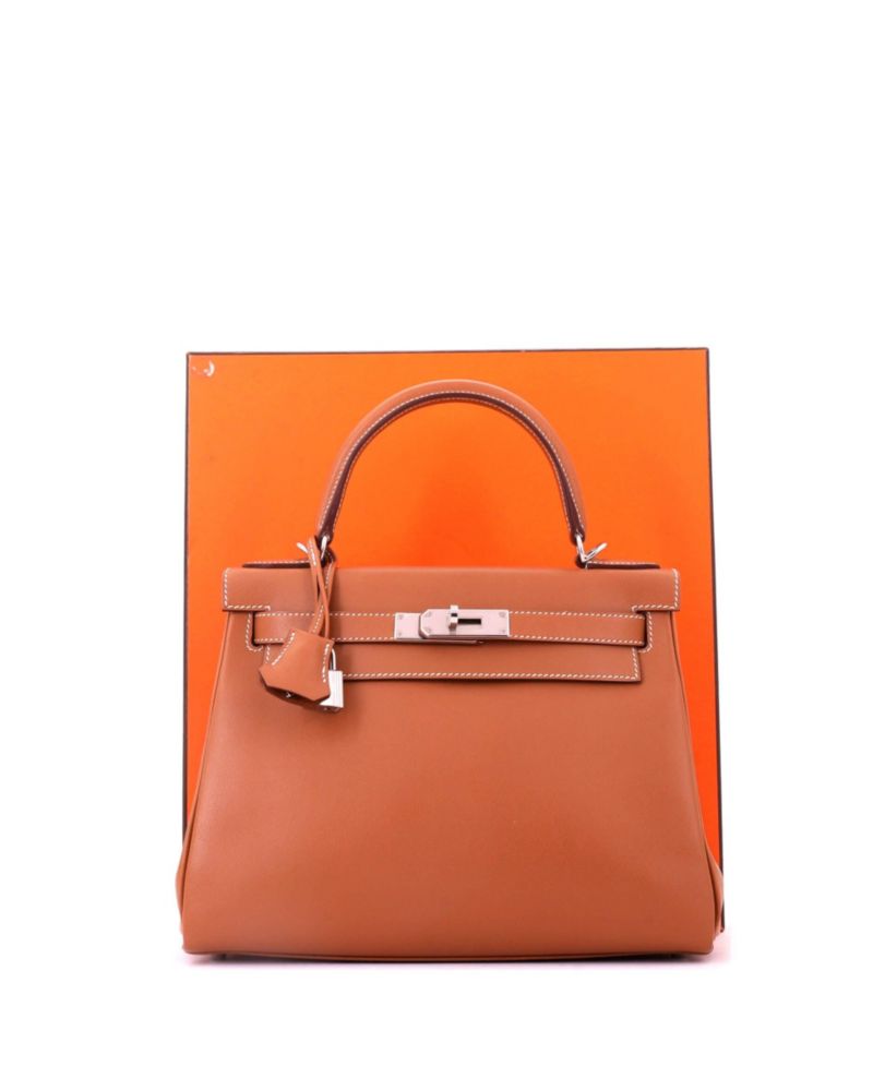 Kelly 28 Handbag Brown Madame with Palladium Hardware