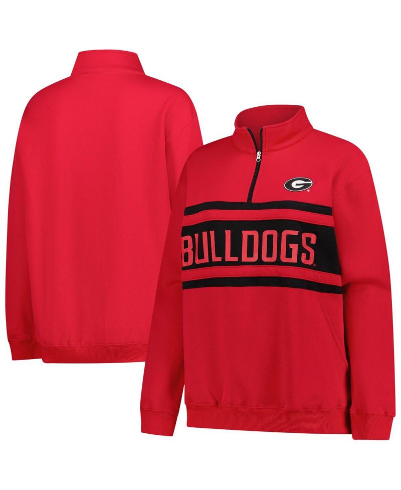 Women's Red/Black Georgia Bulldogs Plus Size Quarter-Zip Pullover Hoodie