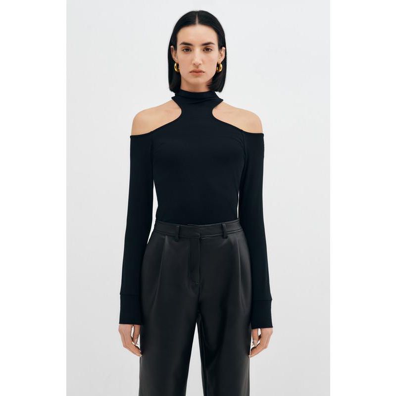 Women's Teagan Sleek Mock-Neck Jersey Top with Shoulder Cutouts