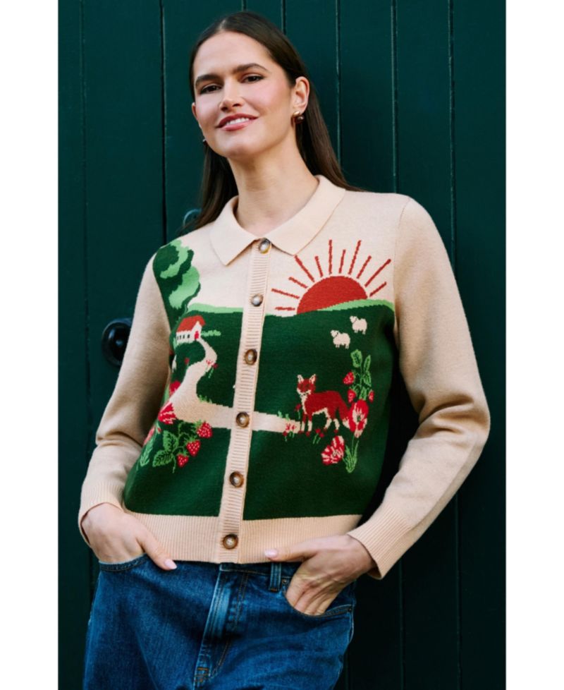 Women's Sunrise Fox Collared Long-Sleeve Cardigan