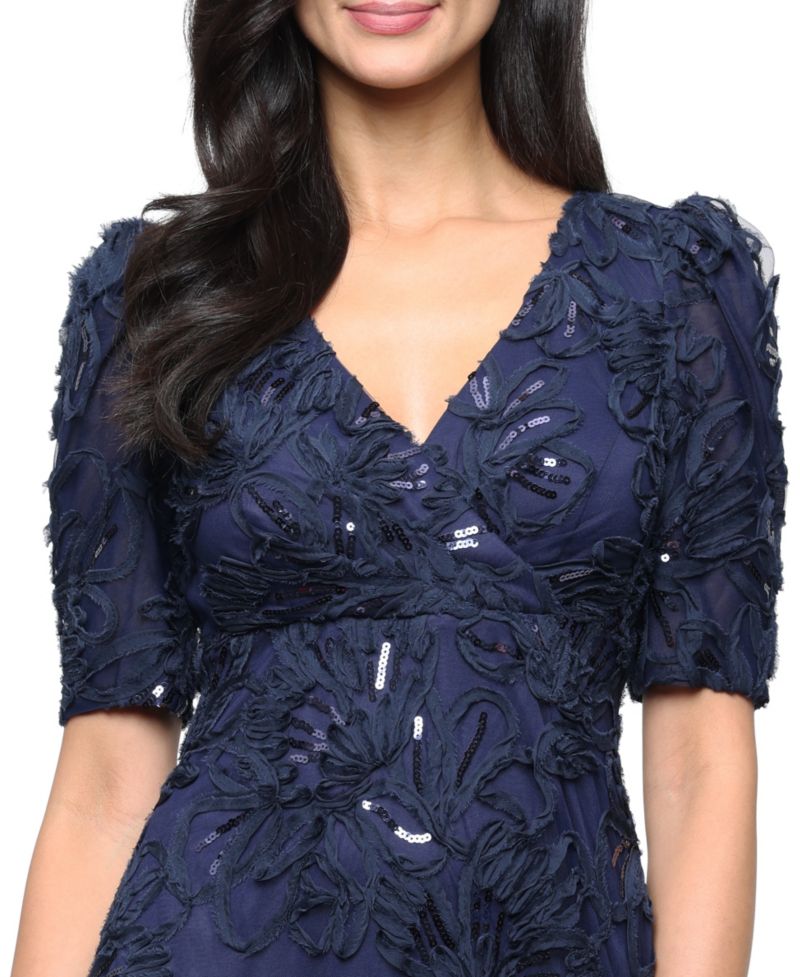 Women's V-Neck Long Embroidered Dress