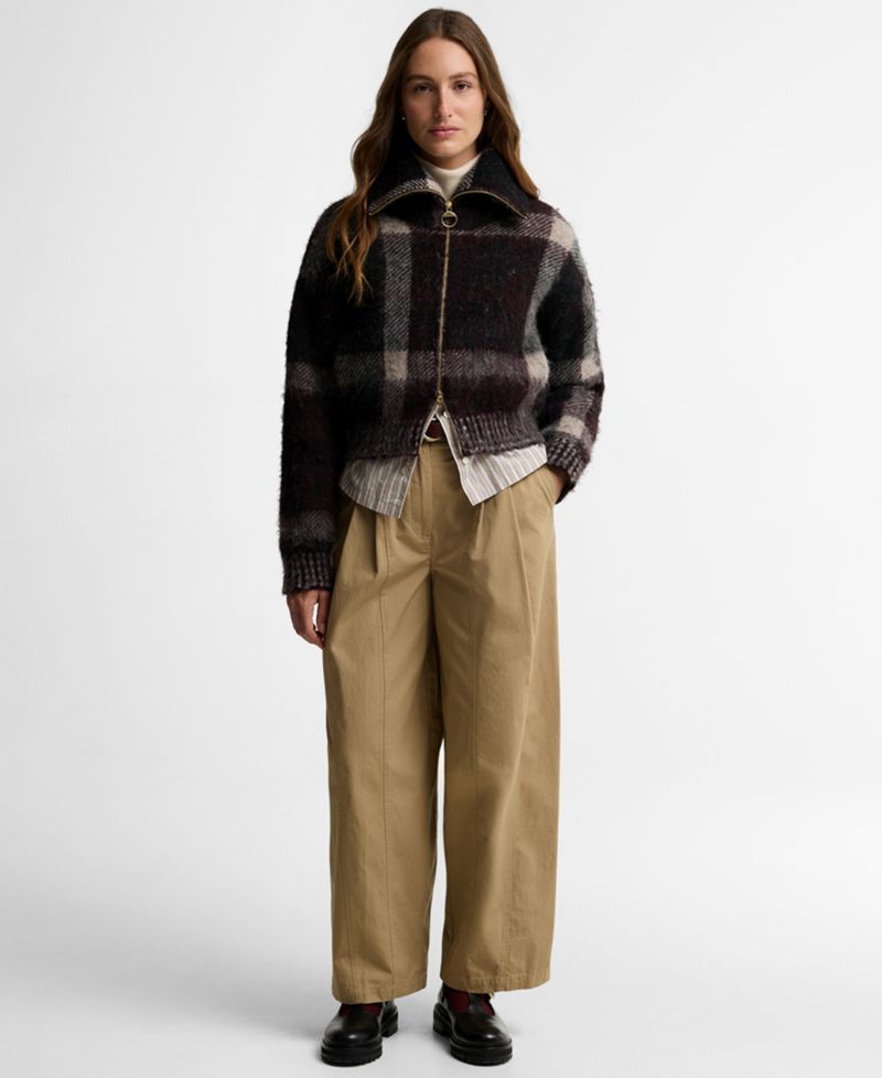 Women's Carville Alpaca Wool-Blend Tartan Jacquard Funnel Neck Cardigan