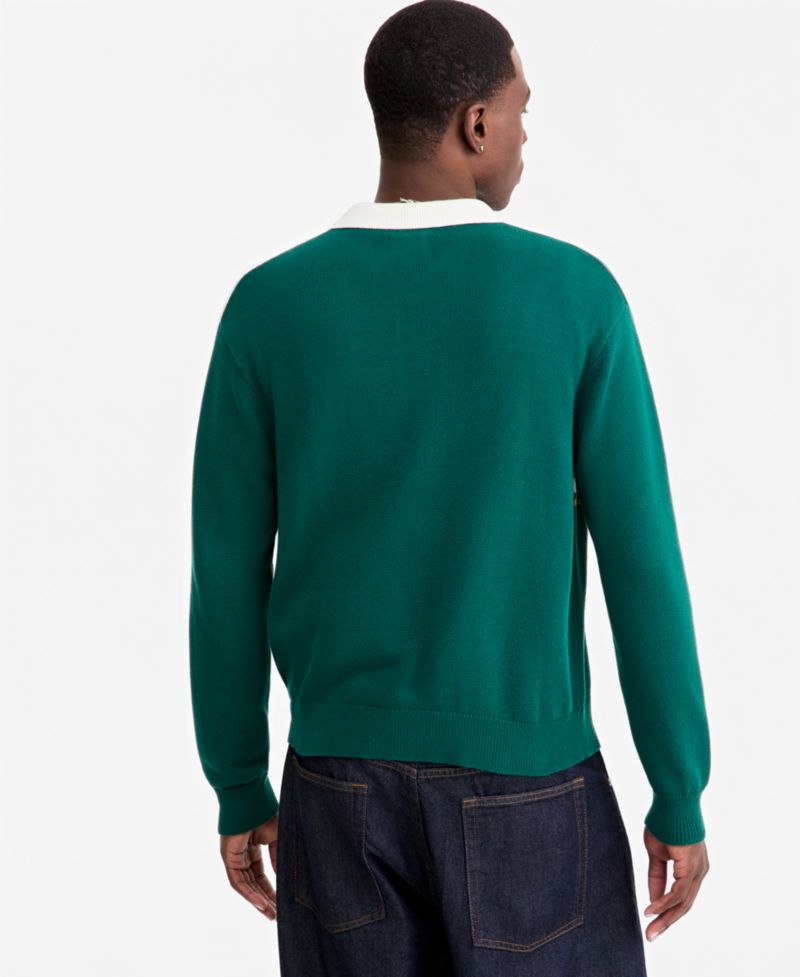 Men's Spliced Long-Sleeve Relaxed-Fit Polo Shirt