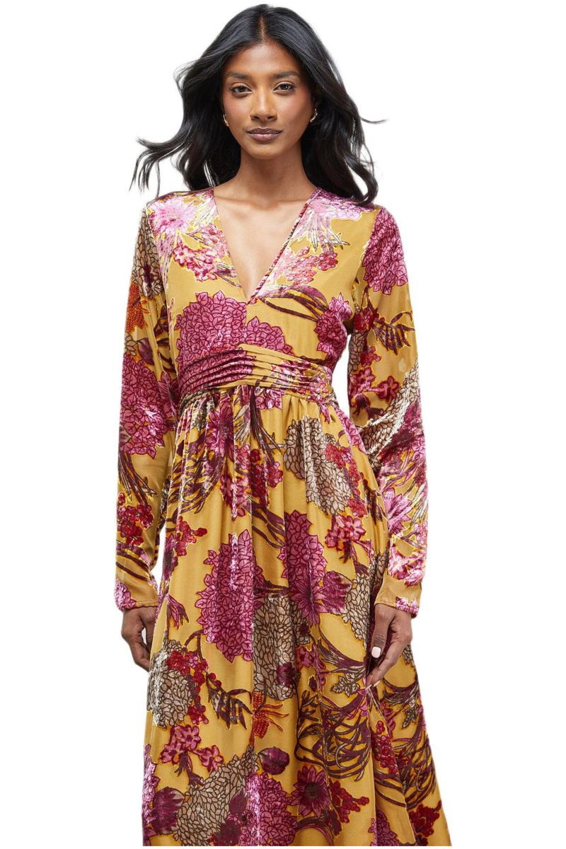 Women's Plunge Neck Waisted Midi Dress