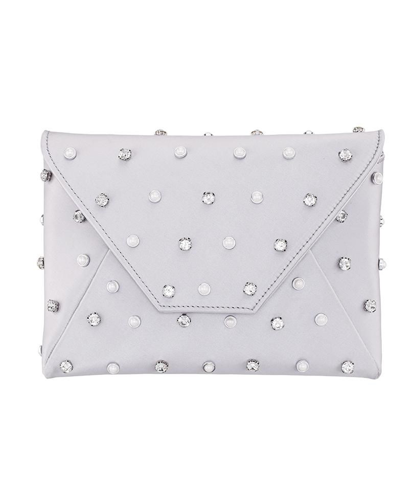 Imitation Pearl/Crystal Adorned Square Envelope Clutch