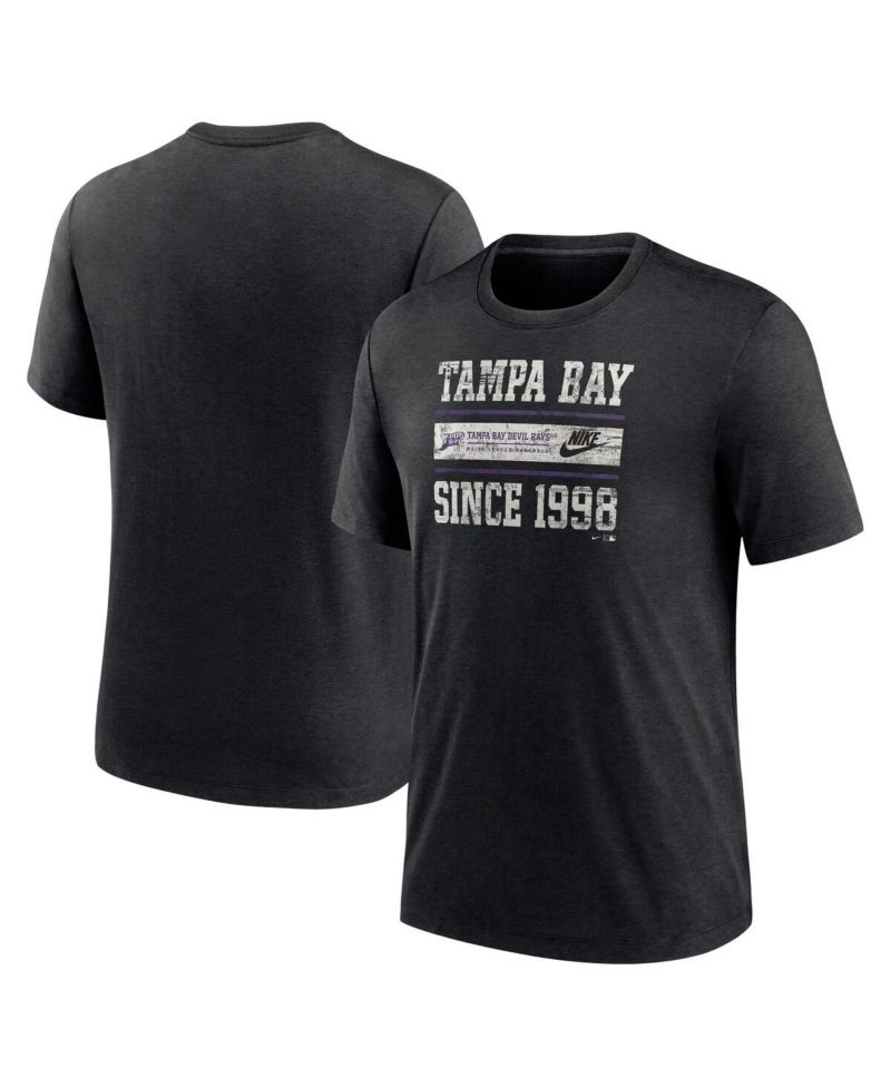 Men's Heather Black Tampa Bay Rays Cooperstown Collection Local Stack Tri-Blend T-Shirt