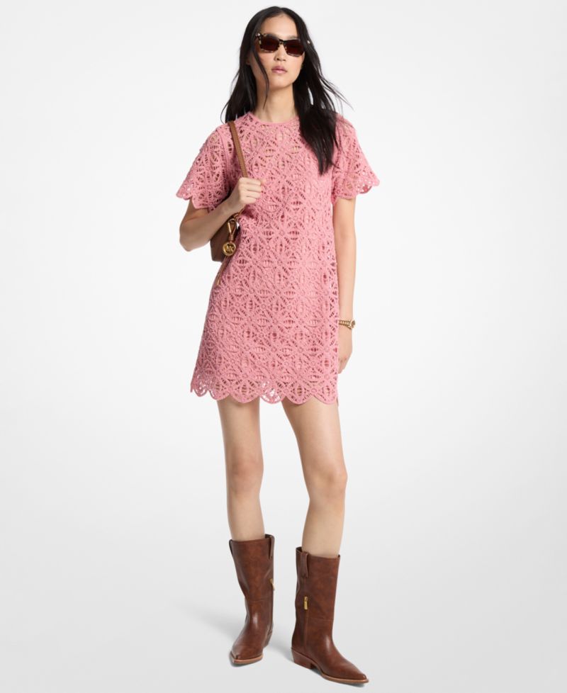 Women's Embellished Faux Crochet Short-Sleeve Dress