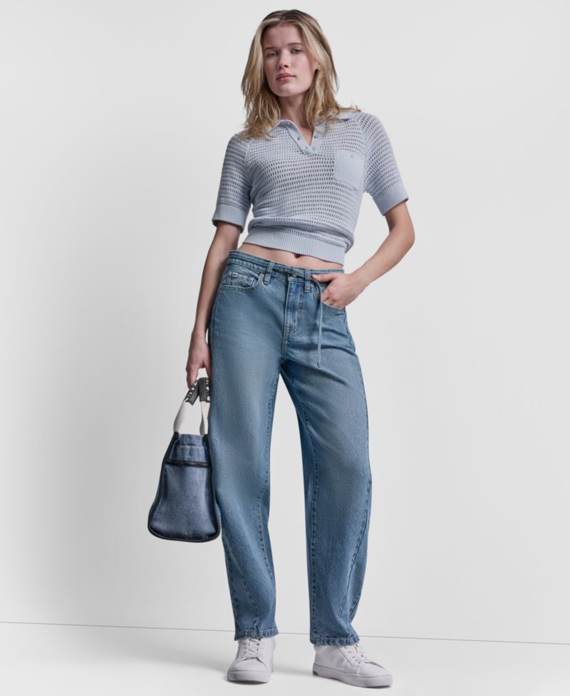 Women's Mid-Rise Forward Seamed Barrel Jeans With Self-Belt
