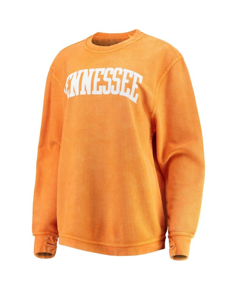 Women's Tennessee Orange Distressed Tennessee Volunteers Comfy Cord Vintage-Like Wash Basic Arch Pullover Sweatshirt