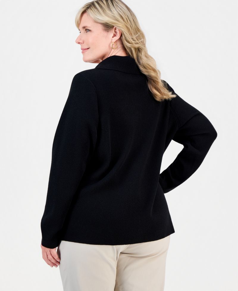 Petite Collared Long-Sleeve Button Cardigan