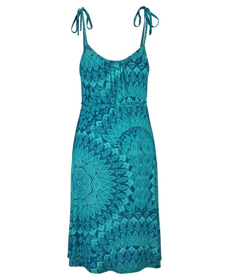 Women's Viscose Printed Tie Detail Scoop-Neck Tie-Waist Short Dress