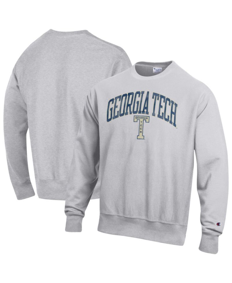Men's Gray Georgia Tech Yellow Jackets Distressed Arch Over Logo Reverse Weave Crew Neck Sweatshirt