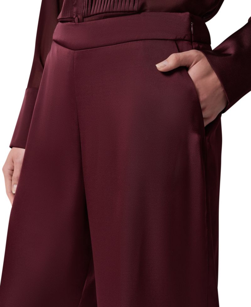 Women's Wide-Leg Satin Side-Zip Pants