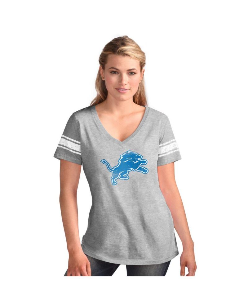 Women's Heather Gray Detroit Lions First Pick Distressed V-Neck T-Shirt