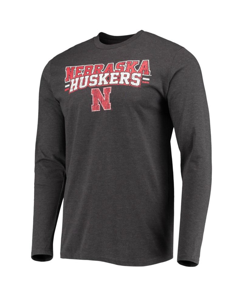 Men's Scarlet, Heathered Charcoal Distressed Nebraska Huskers Meter Long Sleeve T-shirt and Pants Sleep Set