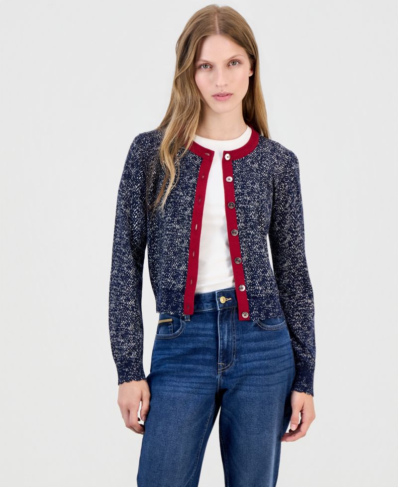 Women's Cotton Herringbone Cardigan Sweater