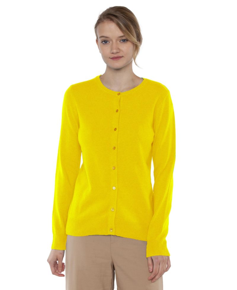 Women's 100% Cashmere Button Front Long Sleeve Crewneck Cardigan Sweater