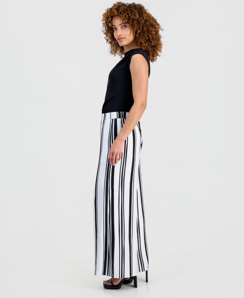 Petite Stripe High-Rise Wide-Leg Pants