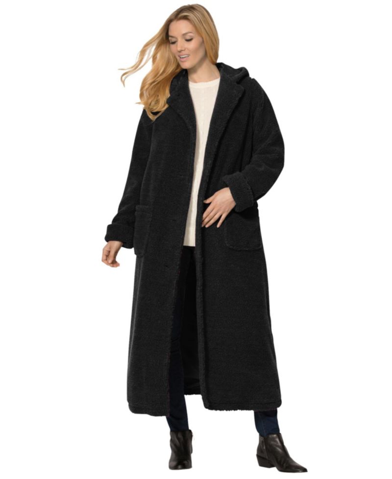 Plus Size Long Hooded Berber Fleece Coat