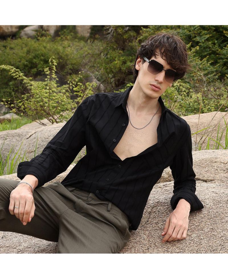 Men's Midnight Blacl Pastel Striped Shirt