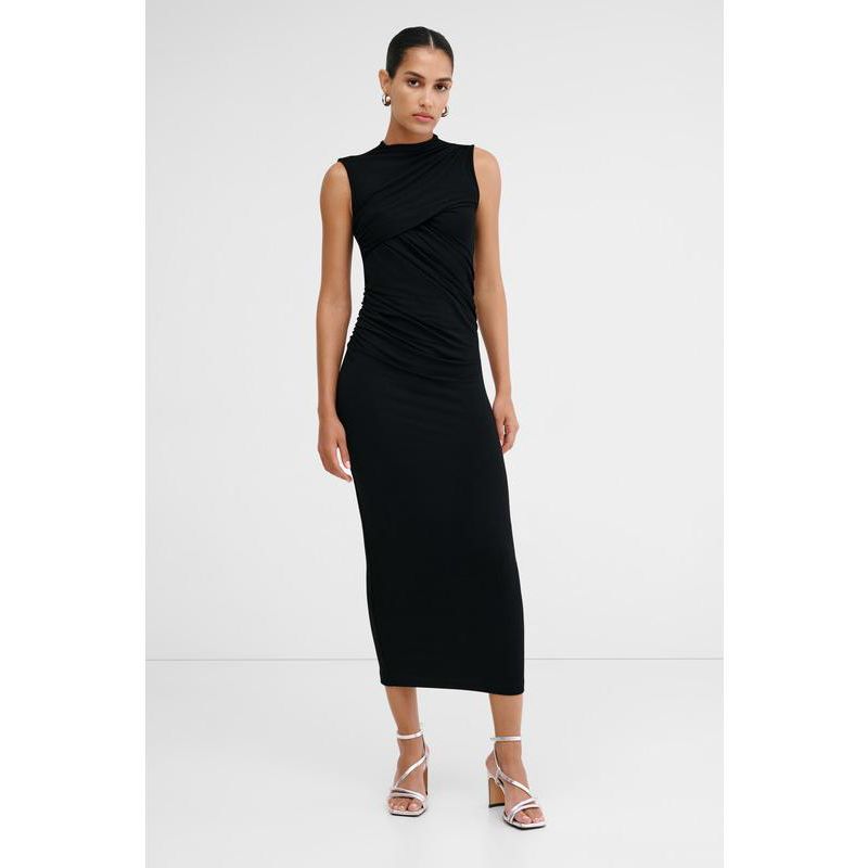Women's Huron Fitted High-Neck Side-Gathered Sleeveless Jersey Midi Dress