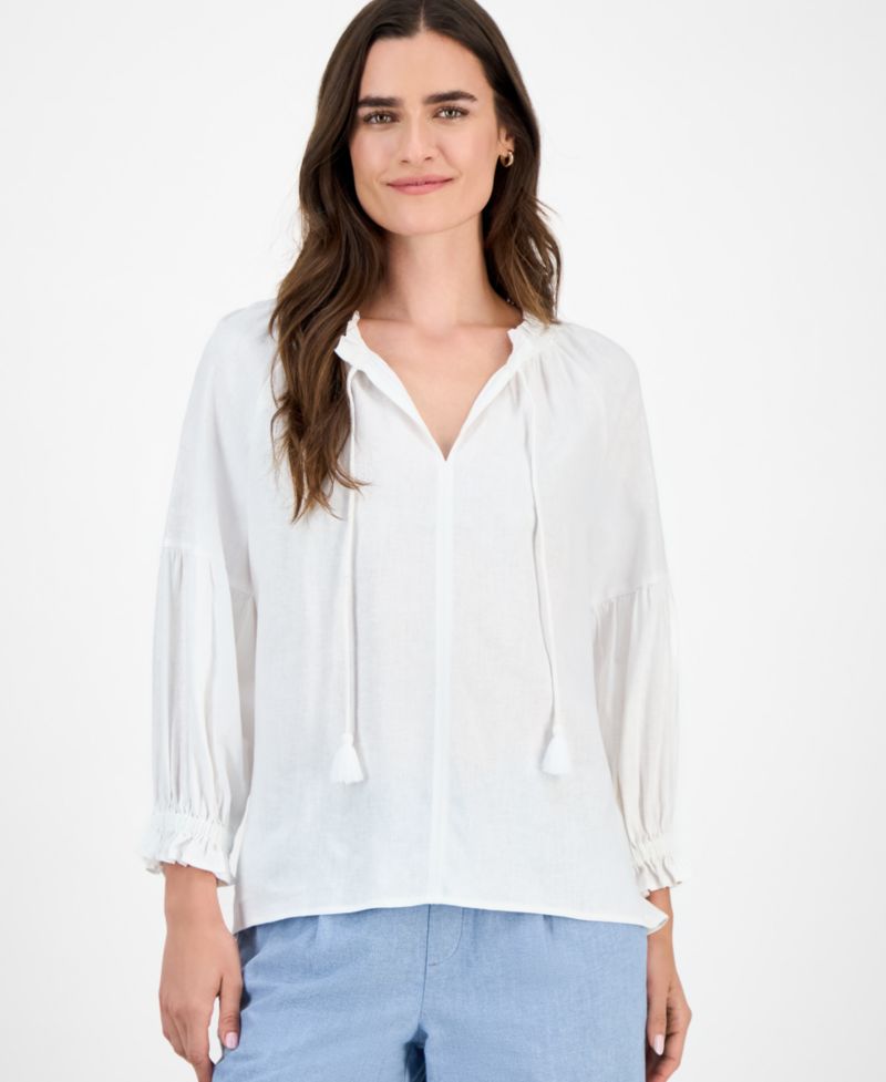 Nautica Women's Split-Neck Ruffled-Trim Blouse