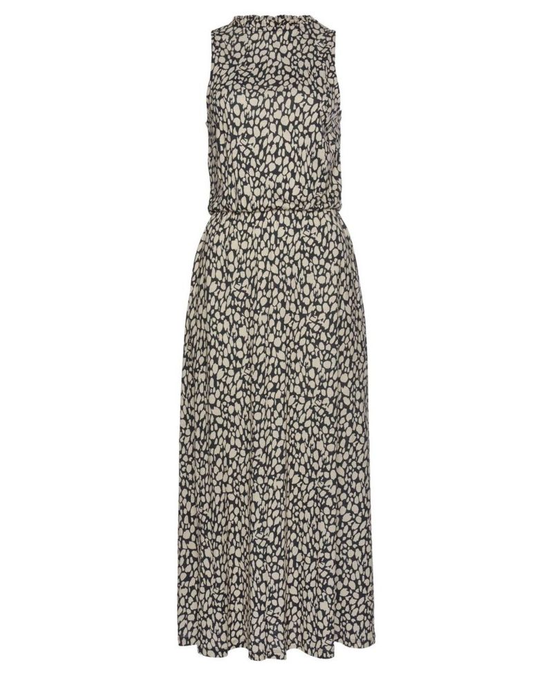 Women's Viscose Printed High Neck Ruffle-Trim A-Line Maxi Dress