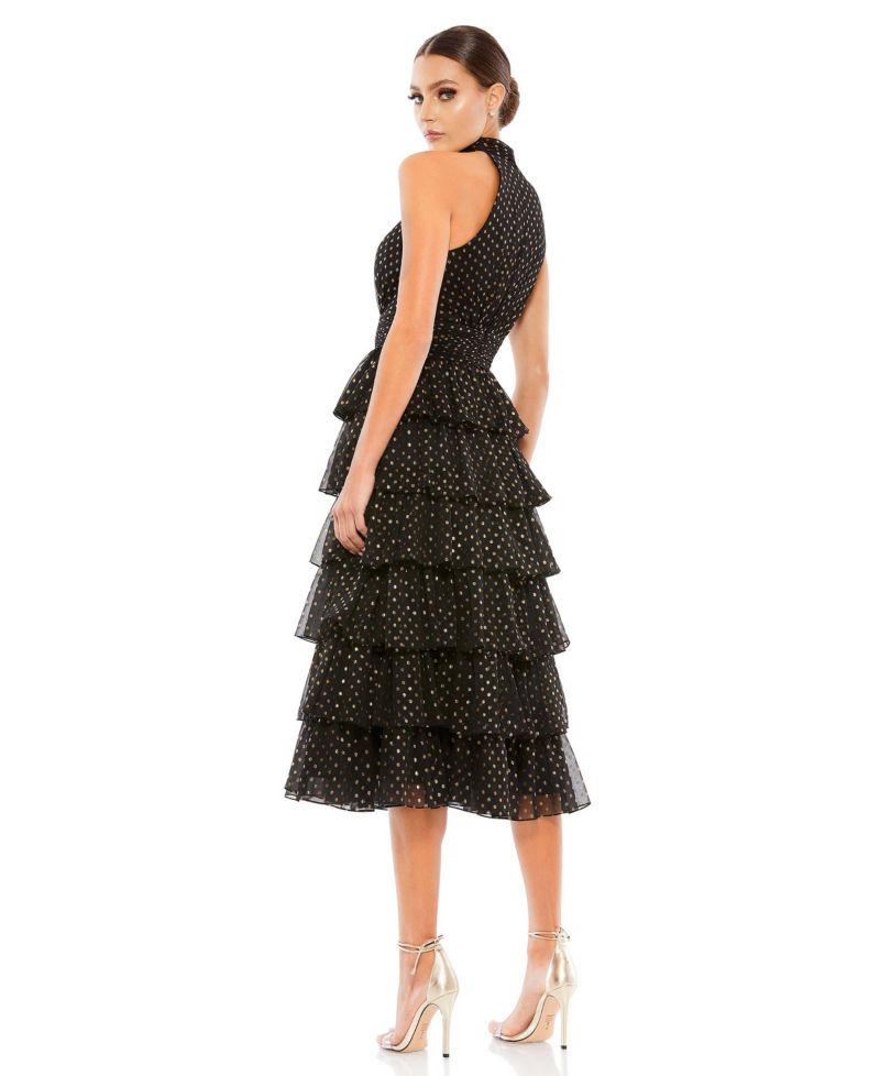 Women's Layered Polka Dot Halter Cocktail Dress