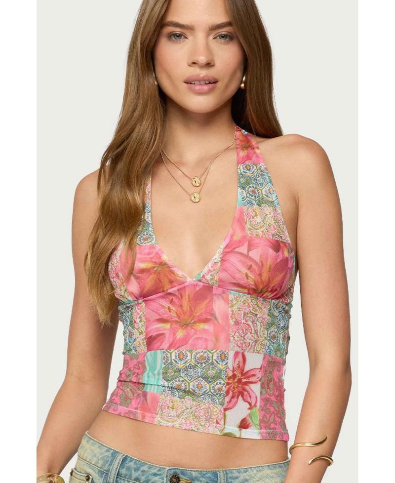 Women's Catie Printed Mesh Halter Top