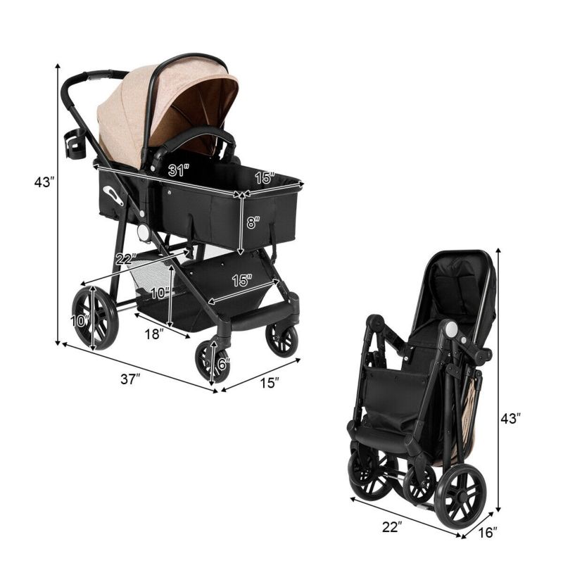 2-in-1 Baby Pushchair with Foldable Design for Newborn Infants