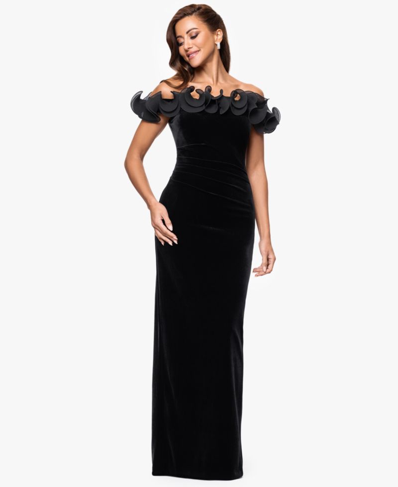 Petite Velvet Off-Shoulder Long Gown