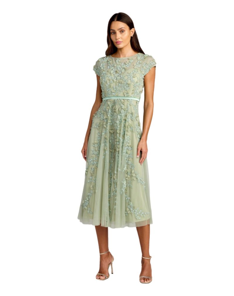 Women's Floral Embellished Cap Sleeve Midi Dress