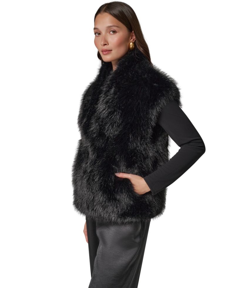Petite Faux Fur Sleeveless Collared Vest