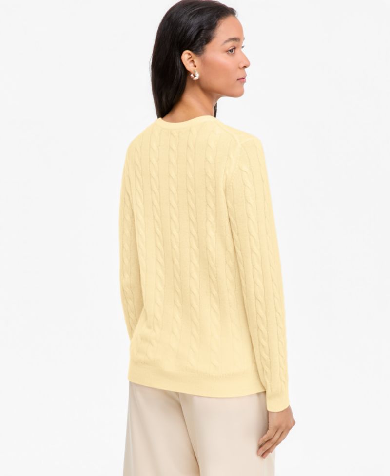 Petite Cable-Knit Crewneck 100% Cashmere Sweater