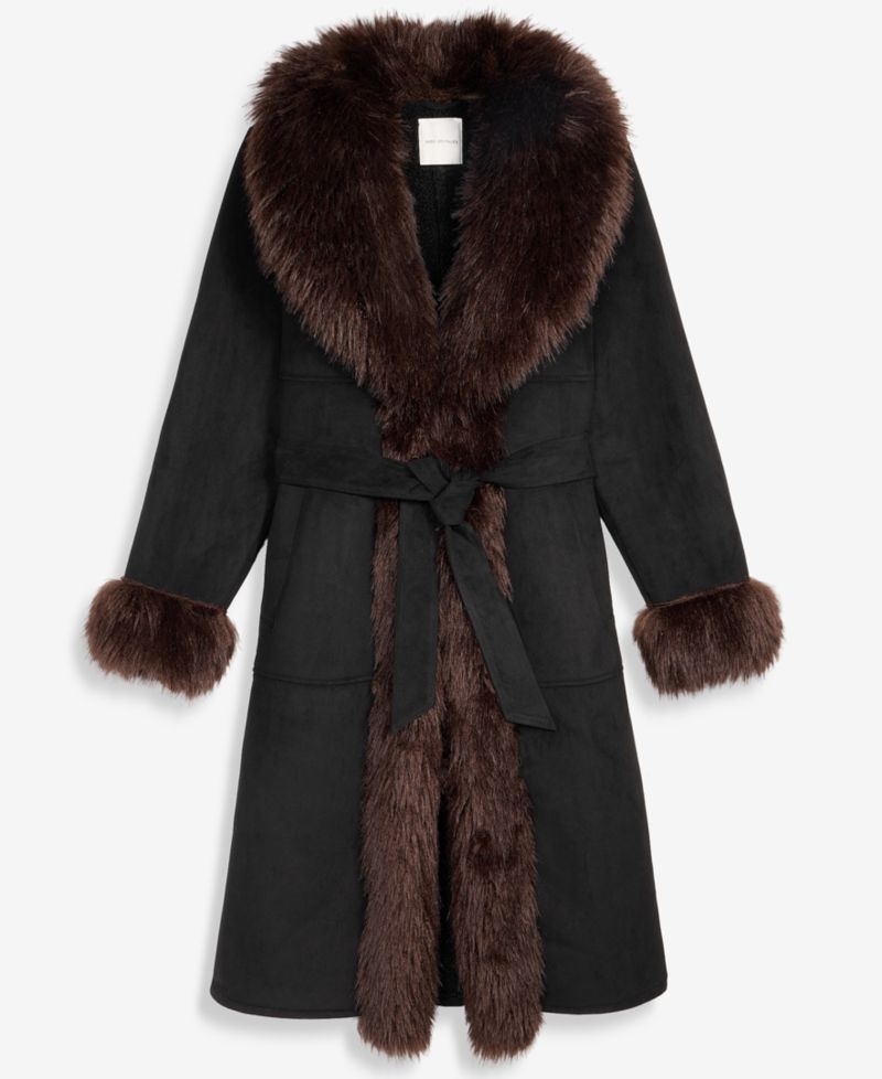 Women's Faux-Fur-Shawl-Collar Faux-Shearling Coat