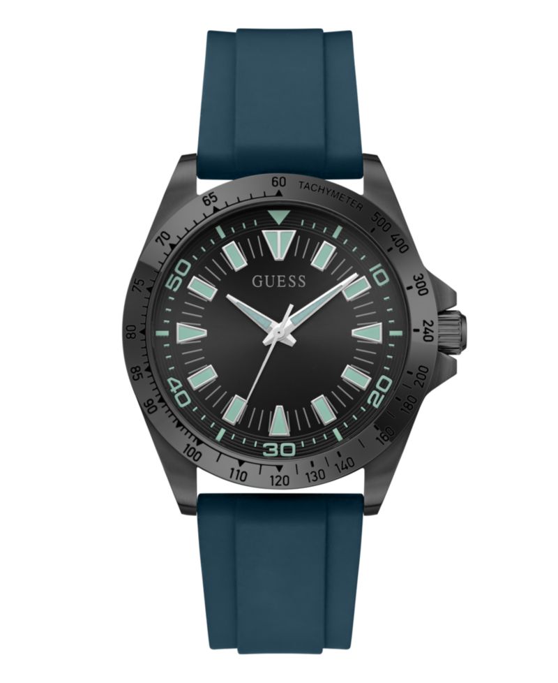 Men's Black Stainles Steel Teal Silicone Analog Watch, 42mm