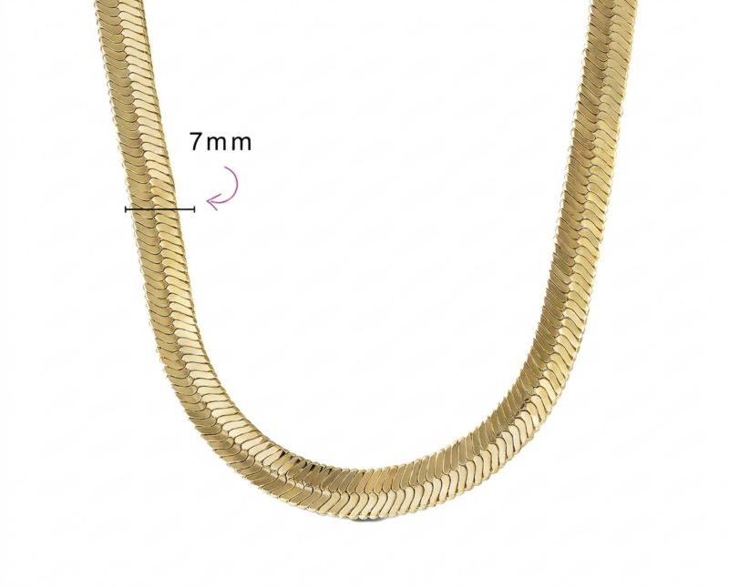 14K Yellow Gold Tone Herringbone Collar Necklace 15 Inch Omega Choker 7MM