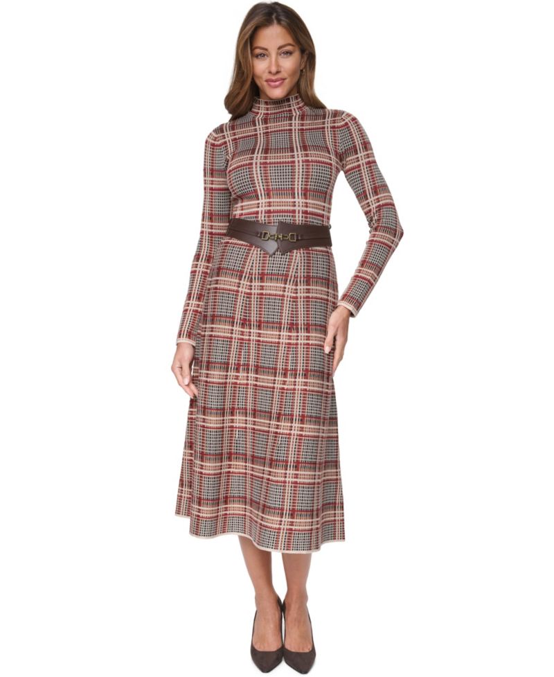 Plus Mock Neck Long-Sleeve Fit & Flare Dress