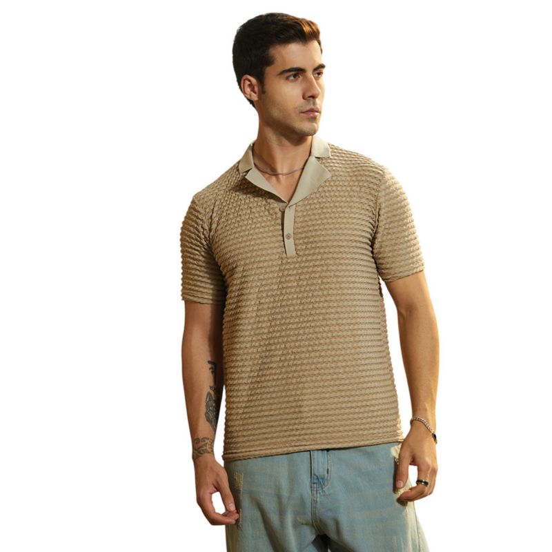 Men's Ash Brown Crease-Tactile Cuban Polo T-Shirt